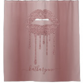 Roos Gold Luxury Glitter Druppelende Lippen Douchegordijn (Voorkant)