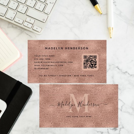 Roos Gold Luxury QR Code Professioneel Monogram Visitekaartje