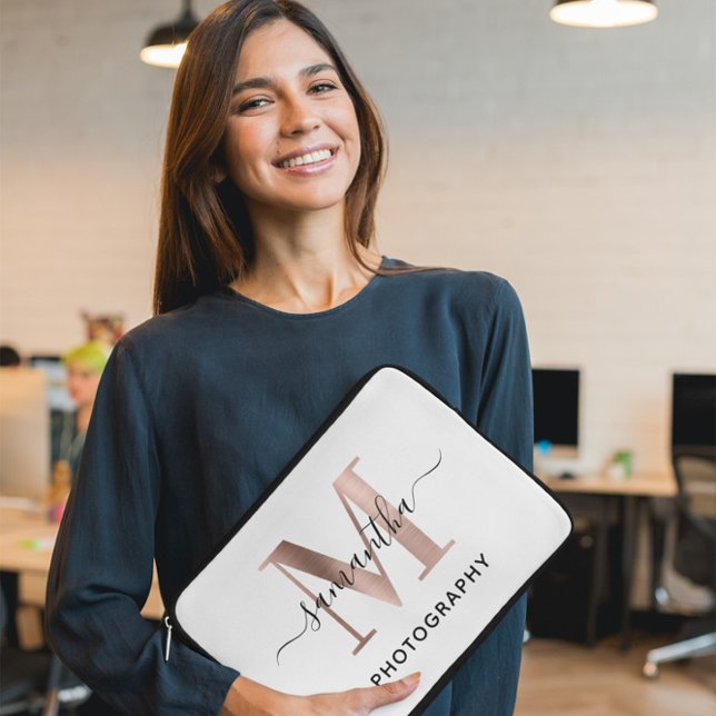 Roos Gold M Monogram Elegant Signature Logo Laptop Sleeve (Need a different monogram letter? Send a request to the creator.)