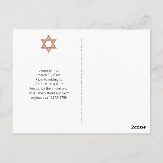 Roos Gold Magen David Star Modern Purim Holiday Briefkaart (Achterkant)
