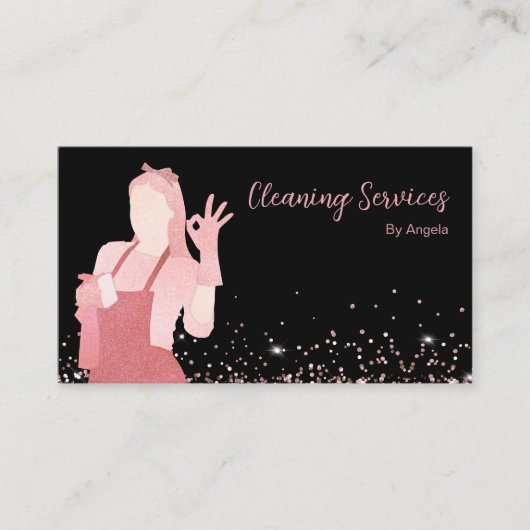 Roos Gold Maid Cleaning Services Mousserend Glitte Visitekaartje (Voorkant)