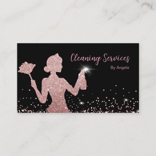 Roos Gold Maid Cleaning Services Mousserend Glitte Visitekaartje (Voorkant)