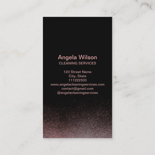 Roos Gold Maid Cleaning Services Verticale Glitter Visitekaartje (Achterkant)