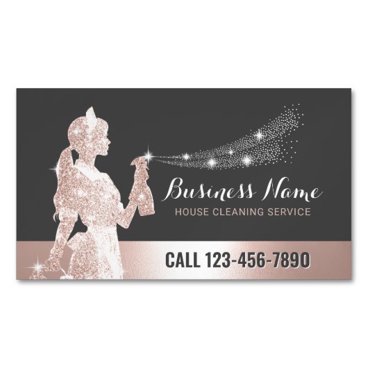 Roos Gold Maid Schoonmaak Service Housekeeping Magnetisch Visitekaartje (Voorkant)