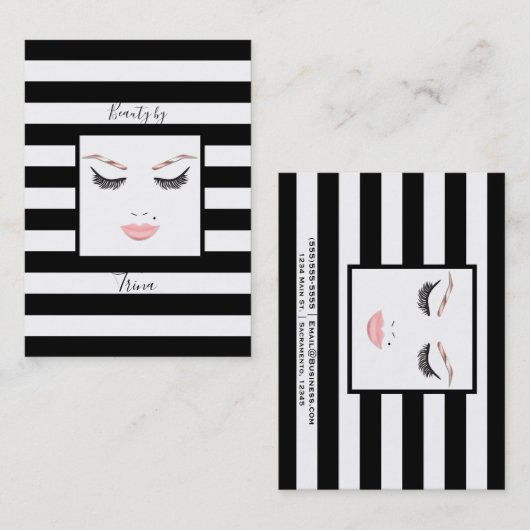 Roos Gold Makeup face Eyebrows Lips Glam Beauty Visitekaartje (Voorkant / Achterkant)