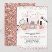 Roos Gold Makover Girl Birthday - uitnodiging (Voorkant / Achterkant)