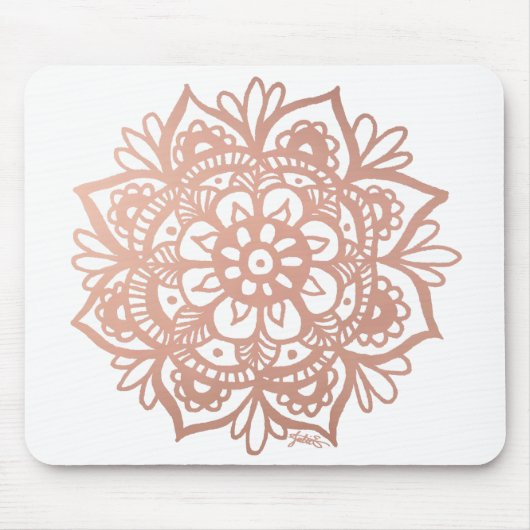 Roos Gold Mandala - Bloerroze Mousepad Muismat (Voorkant)