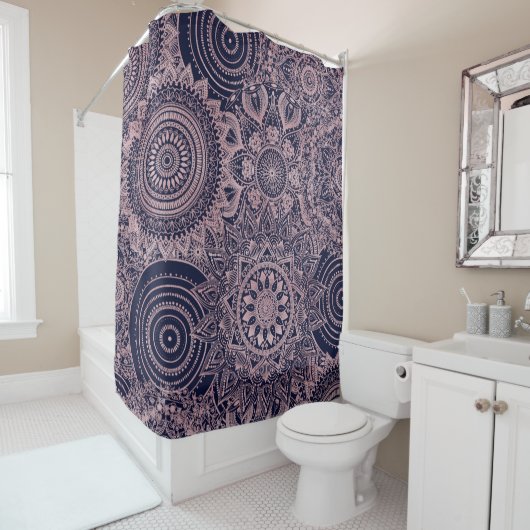 Roos Gold Mandala Collectie Blauw design Douchegordijn (In situ)