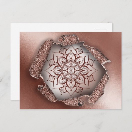 ROOS GOLD MANDALA GLITTER TORN PAPIER BRIEFKAART (Voorkant / Achterkant)