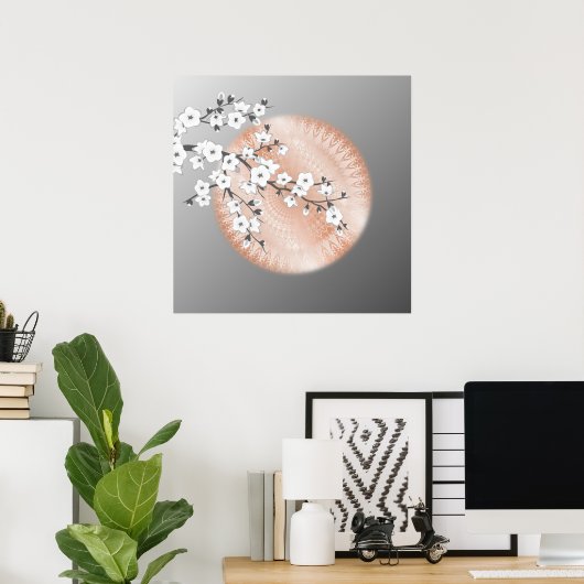 Roos Gold Mandala Gray Cherry Blossom Poster (Thuiskantoor)