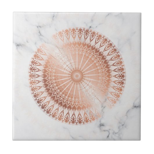 Roos Gold Mandala Gray Marble Tegeltje (Voorkant)