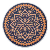 Roos-Gold Mandala op blauwe achtergrond Keramische Knop (Voorkant)