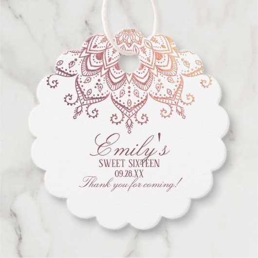 Roos Gold Mandala Sweet 16 Hartelijk dank Bedankjes Labels (Voorkant)