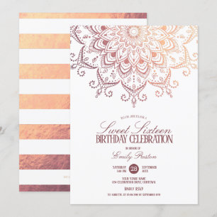 Roos Gold Mandala Sweet 16 Party Kaart