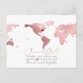 Roos Gold Map, elke bestemming Save the Date Briefkaart (Voorkant)