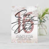 Roos Gold Marble 16th Birthday Party Save the Date (Staand voorkant)