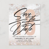 Roos Gold Marble 18th Birthday Party Save the Date Briefkaart (Voorkant)