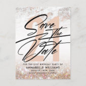 Roos Gold Marble 21st Birthday Party Save the Date Briefkaart (Voorkant)