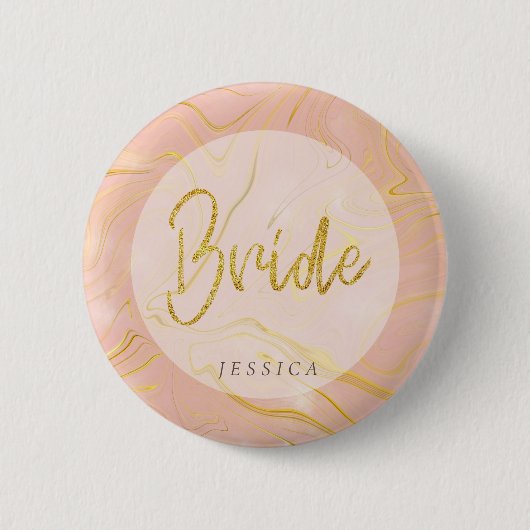 Roos Gold Marble Agate Glitter Bride Button (Voorkant)