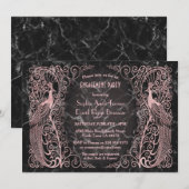 Roos Gold Marble Art Deco Peacock Engagement Party Kaart (Voorkant / Achterkant)