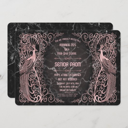 Roos Gold Marble Art Deco Peacocks Senior Prom Kaart (Voorkant / Achterkant)
