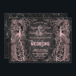 Roos Gold Marble Art Deco Peacocks Wedding Invite Kaart<br><div class="desc">Uniek ontwerp met een combinatie van oude,  op wereldschaal gebezigde,  gouden roos-decopauzes en een gedurfde,  moderne grafische aanpak op een zwarte marmerachtergrond. Het gebruik past hulpmiddel aan om uw info toe te voegen. Ga voor overeenkomende objecten naar het Collectie Gold Art Deco Peacocks voor Roos Gold Art.</div>