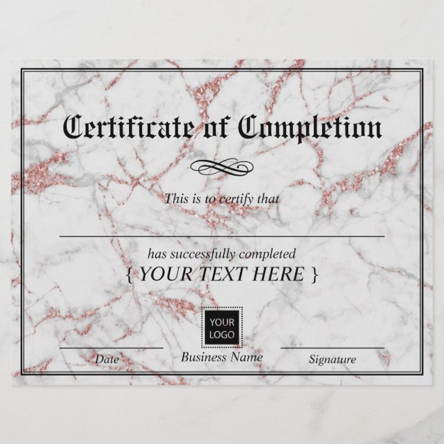 Roos Gold Marble Certificate of Completion Award (Voorkant)