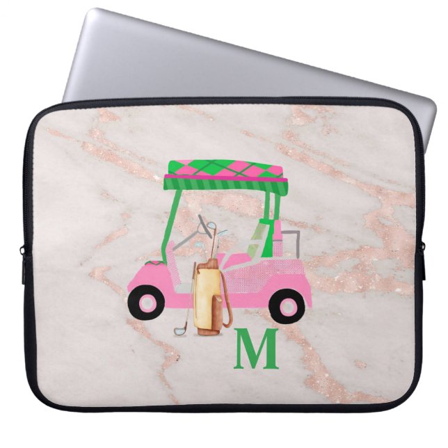 Roos Gold Marble Chic Golf Gal Laptop Sleeve (Voorkant)