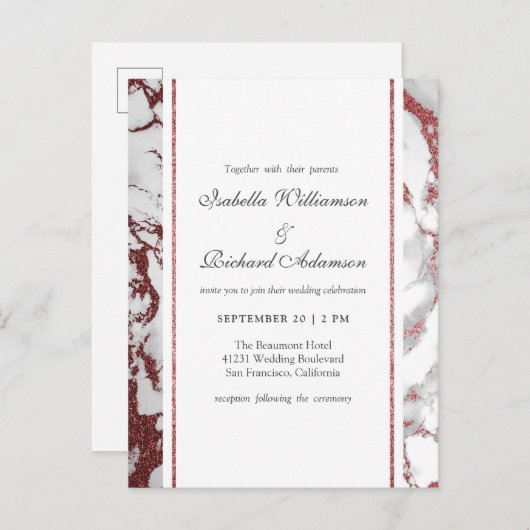 Roos Gold Marble Classic Typography Wedding Uitnodiging Briefkaart (Voorkant / Achterkant)