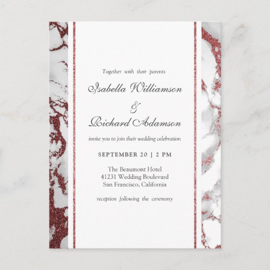 Roos Gold Marble Classic Typography Wedding Uitnodiging Briefkaart (Voorkant)