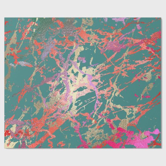 Roos Gold Marble Coral Blauwgroen, roze Abstract Cadeaupapier (Vlak)