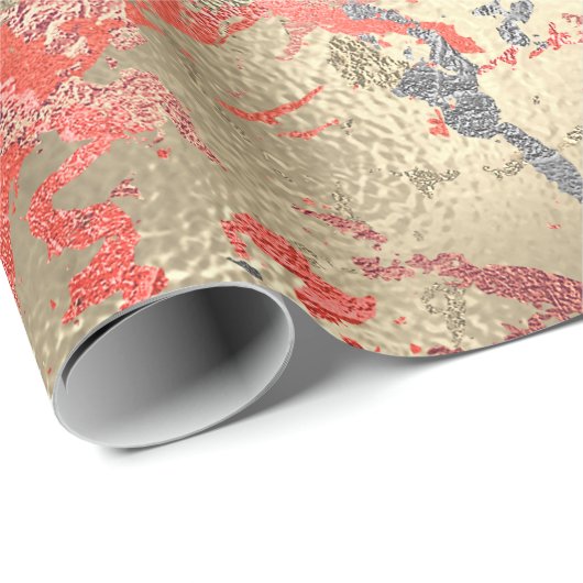 Roos Gold Marble Coral Copper Grey Abstract Cadeaupapier (Rol Hoek)