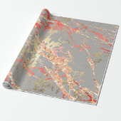 Roos Gold Marble Coral Grey Bright Roze Abstract Cadeaupapier (Uitgerold)