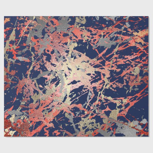 Roos Gold Marble Coral Navy Copper Abstract Cadeaupapier (Vlak)