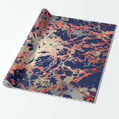 Roos Gold Marble Coral Navy Copper Abstract Cadeaupapier (Uitgerold)