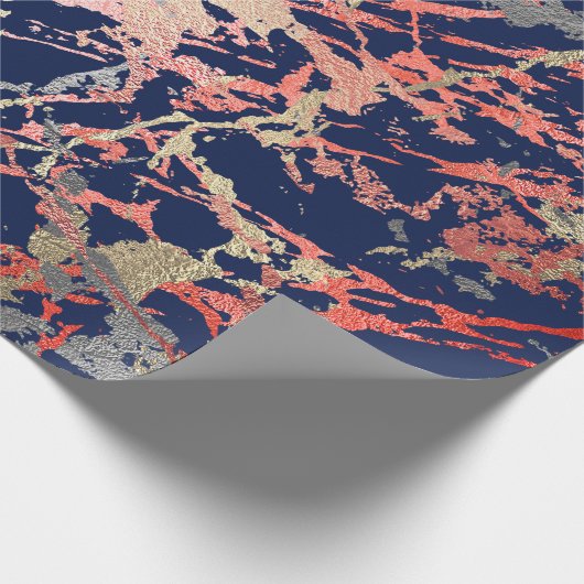 Roos Gold Marble Coral Navy Copper Abstract Cadeaupapier (Hoek)