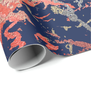 Roos Gold Marble Coral Navy Copper Abstract Cadeaupapier