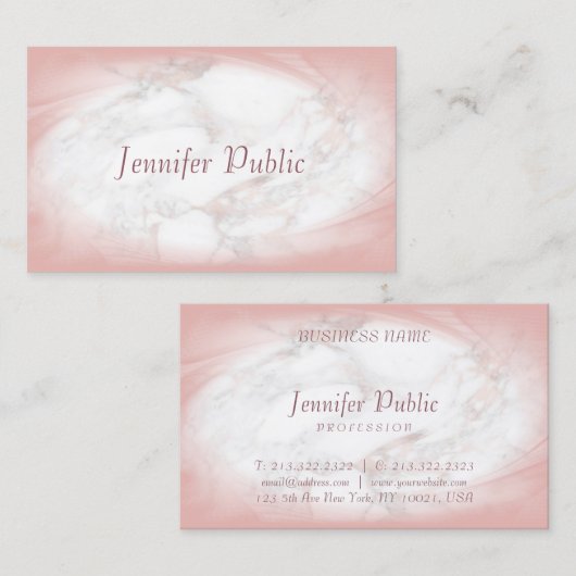 Roos Gold Marble Elegant Handgeschreven Script Mod Visitekaartje (Voorkant / Achterkant)