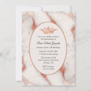 Roos Gold Marble en Crown Quinceañera Kaart