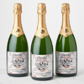 Roos Gold Marble en Mrs Heart Wedding Favors Sparkling Wijnetiket (Flessen)