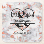 Roos Gold Marble en Mrs Heart Wedding Kartonnen Onderzetters (Voorkant)