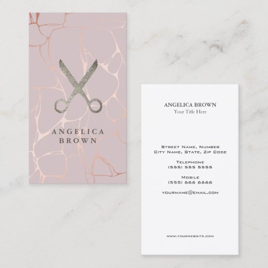 Roos Gold Marble Faux Glitter Scissors Visitekaartje (Voorkant / Achterkant)