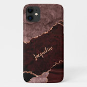 Roos Gold Marble Geode Burgundy Pink Modern Name Case-Mate iPhone Case (Achterkant)