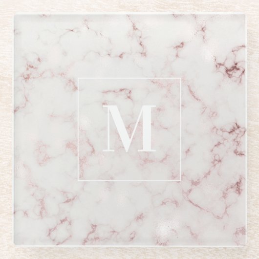 Roos Gold Marble - gepersonaliseerd monogram Glazen Onderzetter (Voorkant)