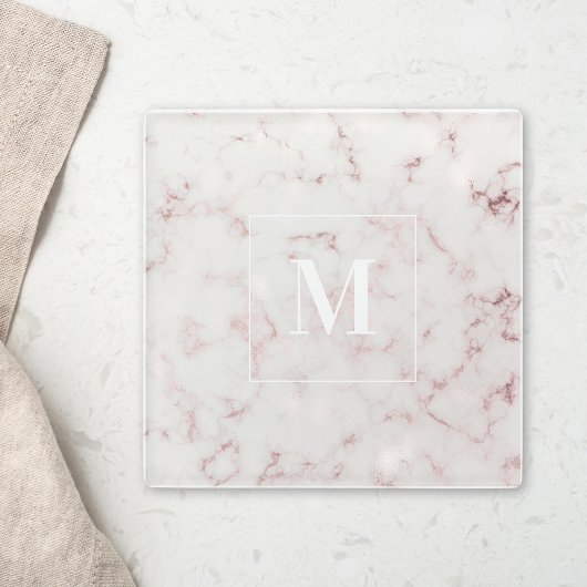 Roos Gold Marble - gepersonaliseerd monogram Glazen Onderzetter