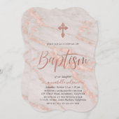 Roos Gold Marble Girl Baptism Uitnodiging (Voorkant / Achterkant)