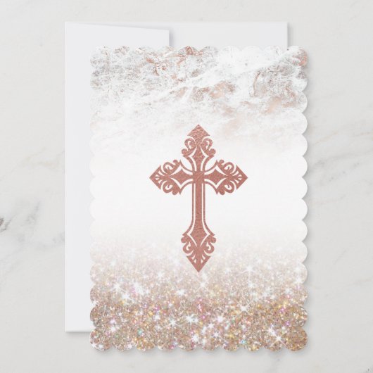 Roos Gold Marble Girl Baptism Uitnodiging (Achterkant)