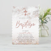 Roos Gold Marble Girl Baptism Uitnodiging (Staand voorkant)