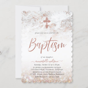 Roos Gold Marble Girl Baptism Uitnodiging