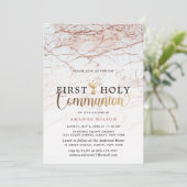 Roos Gold Marble Girl Eerste Heilige Communie Kaart (Staand voorkant)